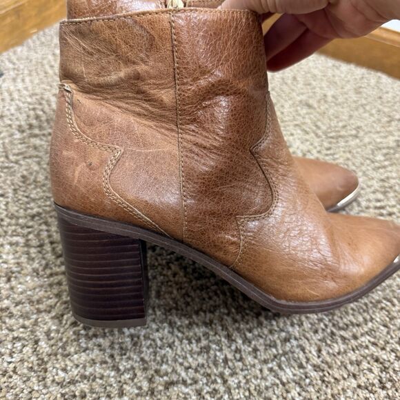 Franco Sarto Bushwick Women's 8.5M Bootie Brown Leather Cowgirl Ankle Boots - Picture 2 of 15